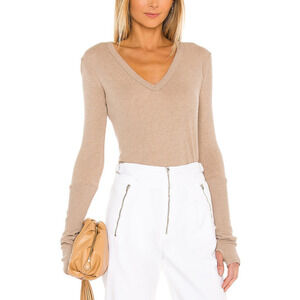 Enza Costa Rib Cuff V Neck Long Sleeve Tee Size S